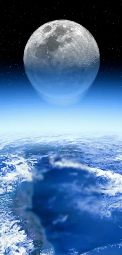 Moon over Earth mobile wallpaper with a space theme.