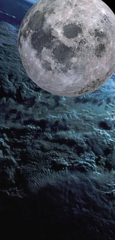 Moon floating above Earth's blue surface wallpaper.