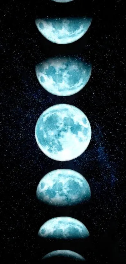 Cosmic moon phases wallpaper with stars.