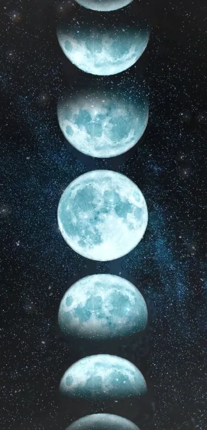 Moon phases against a starry galaxy wallpaper.