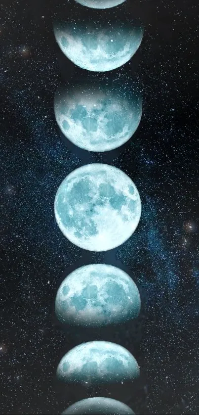 Moon phases mobile wallpaper with starry night sky.