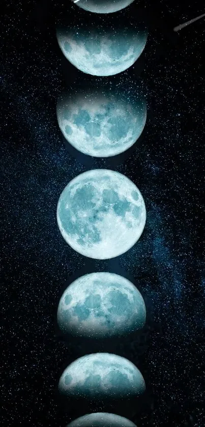 Moon phases in starry night sky wallpaper for phones.