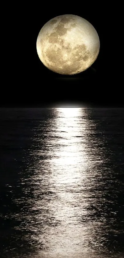 Full moon reflecting on the ocean, creating a serene and tranquil visual.