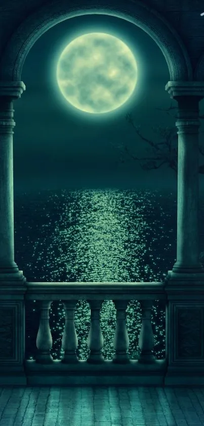 Fantasy moonlit balcony with ocean view and roses.