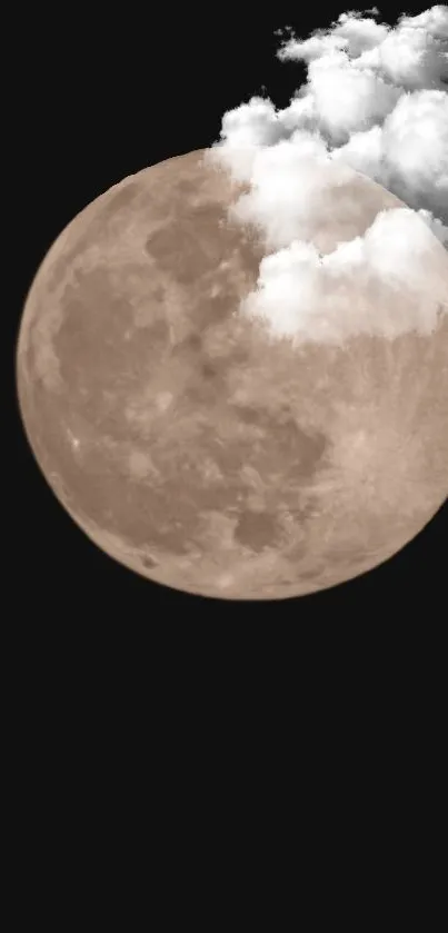 Full moon with clouds against a dark background.