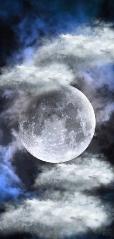 Moonlit night with clouds and full moon wallpaper.