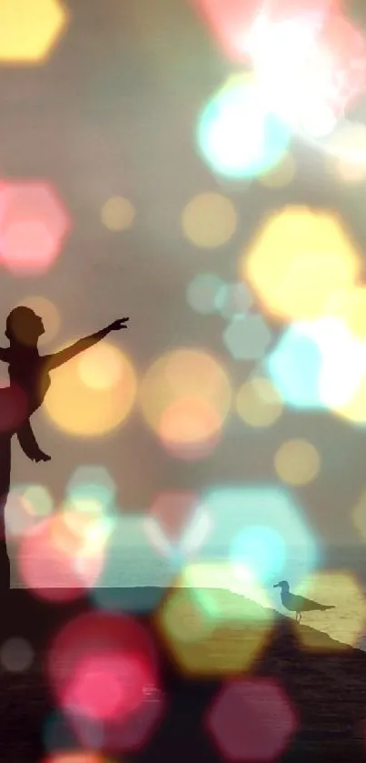 Silhouette of dancer under a moonlit night by the sea.