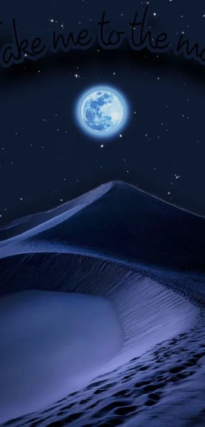 Moonlit desert with a starry sky and full moon on mobile wallpaper.