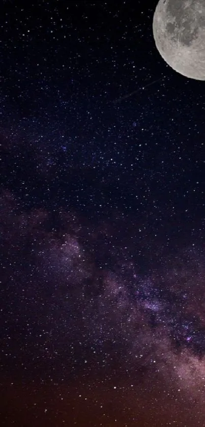 Moonlit galaxy wallpaper with stars and Milky Way for mobile background.