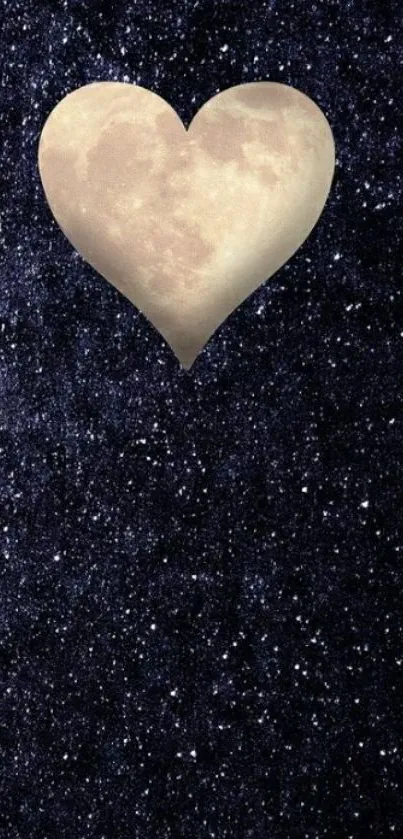 Heart-shaped moon in a starry galaxy background.