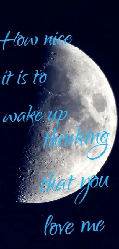 Moon with inspirational love quote overlay.