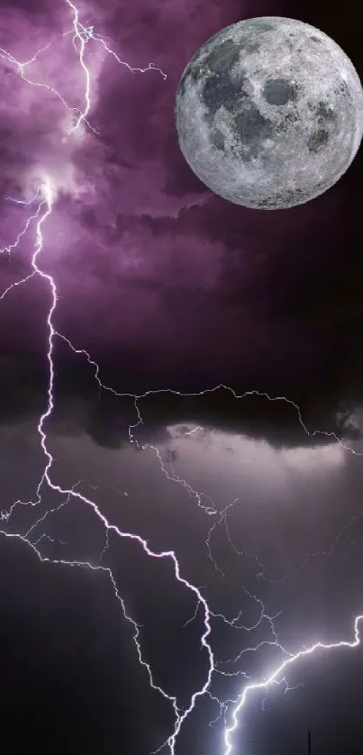 Moonlit sky with purple lighting and thunderstorm backdrop.