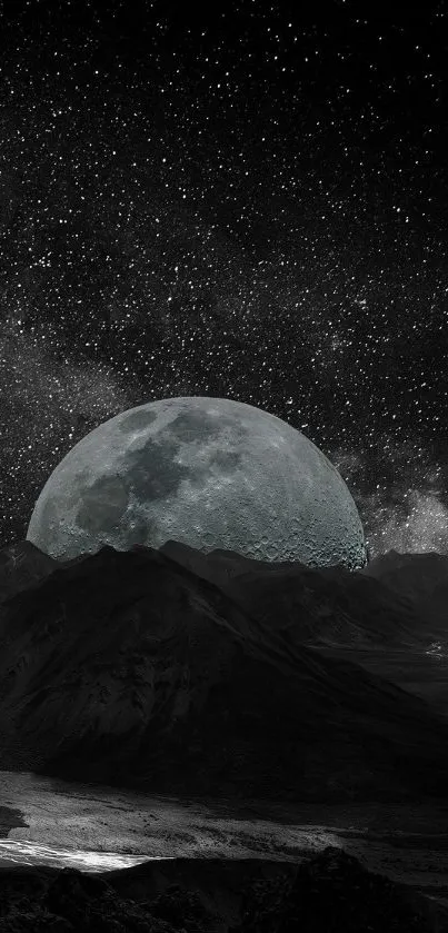 A stunning moonlit mountain and starry sky wallpaper.