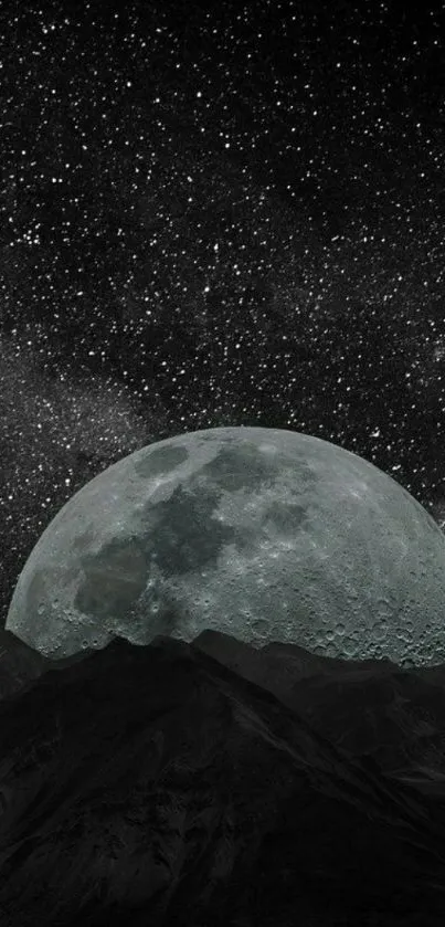 Moonlit mountain under a starry sky wallpaper.