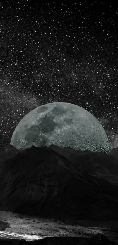 A moonlit mountain under a starry night sky wallpaper.