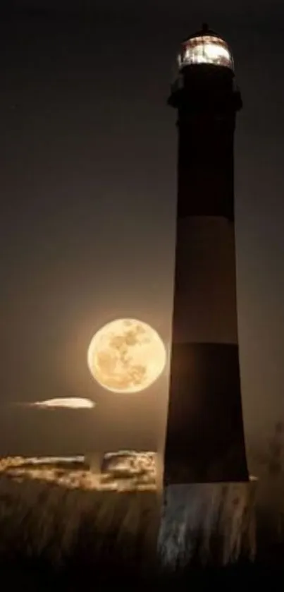 Lighthouse silhouetted against a moonlit night sky, reflecting serenity.