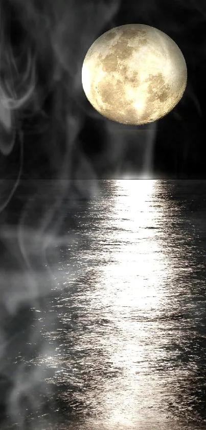 Moonlit night reflecting on a tranquil ocean.