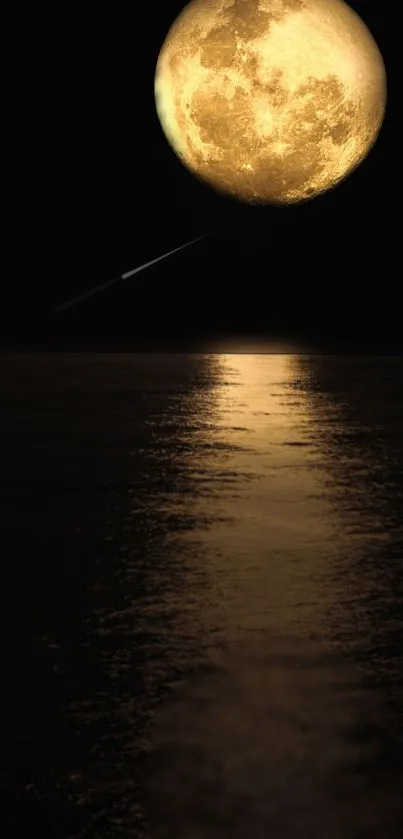 Full moon reflecting over a dark ocean.