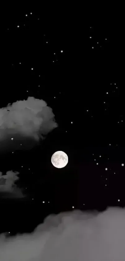 Moonlit night sky with stars and clouds wallpaper.