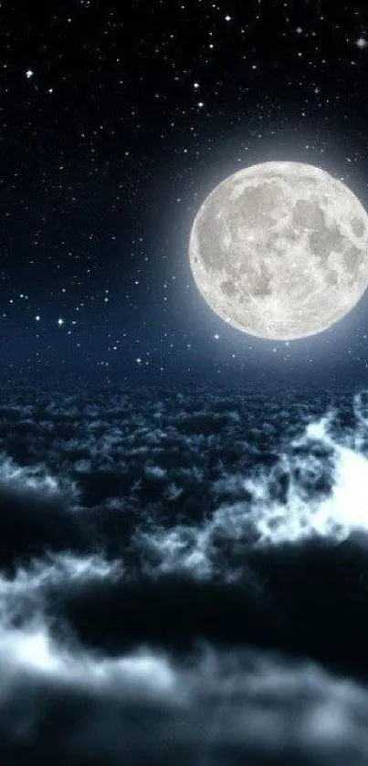 Moonlit night sky with stars and clouds wallpaper.