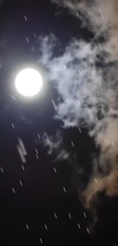 Moonlit night sky with clouds and rain drops.