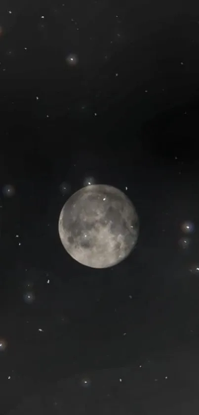 Full moon and stars in a dark night sky.