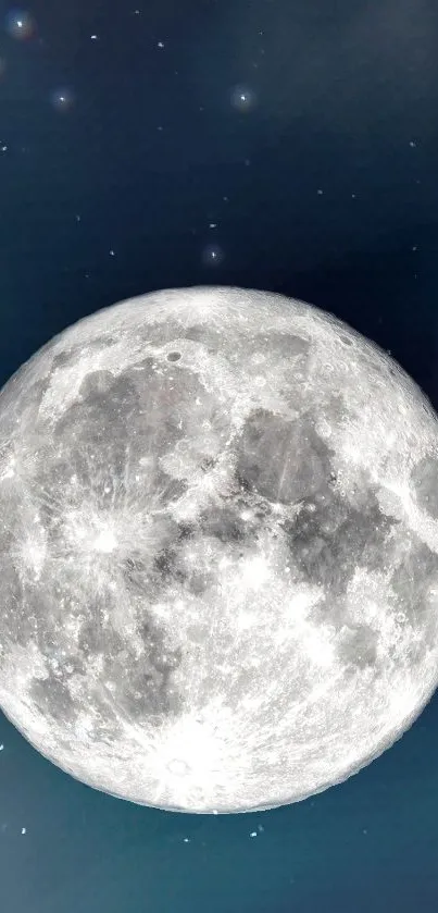 A bright full moon against a dark blue starry sky wallpaper.