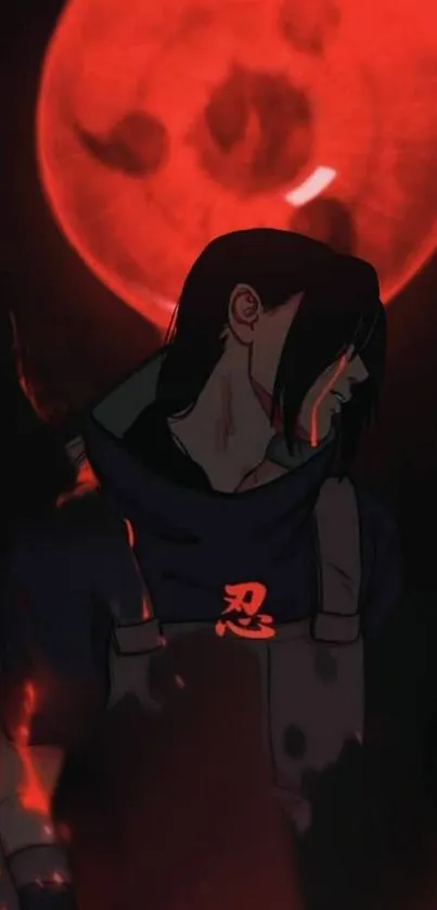 Anime ninja in front of red moon wallpaper.