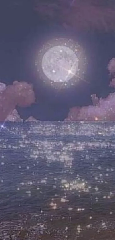 Dreamy moonlit ocean wallpaper with stars.