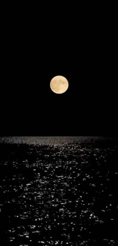 Moonlit night over calm ocean with serene water reflection.