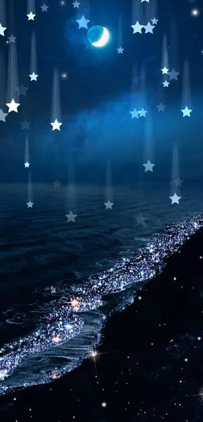 Moonlit ocean with a starry night sky on a tranquil wallpaper.