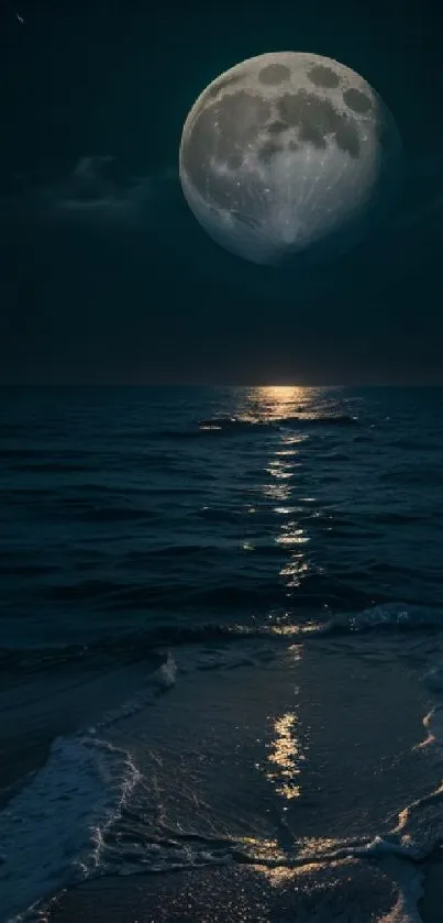 Moonlit ocean with serene moonlight reflecting on water surface.