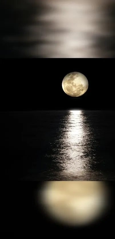 Moonlit ocean with moon reflection at night, serene mobile wallpaper.