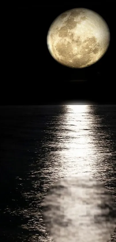 Moonlit ocean with bright reflective water under a peaceful night sky.