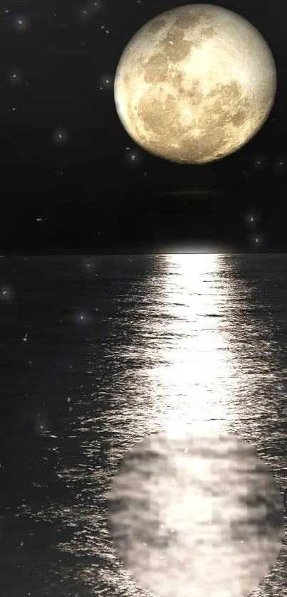 Moon reflecting on a tranquil ocean at night.