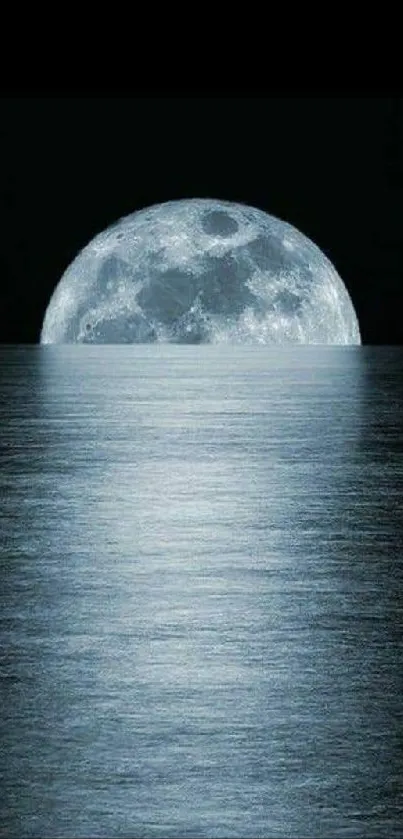 Serene wallpaper with moon reflecting on a calm ocean under a dark night sky.