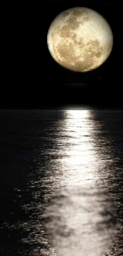 Full moon reflecting over calm ocean waters.