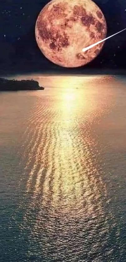 Full moon illuminating ocean with shimmering reflection.