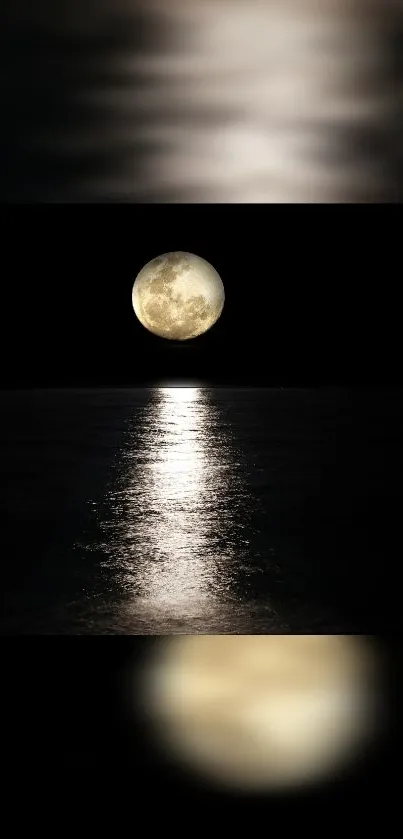 Full moon reflecting over ocean at night.