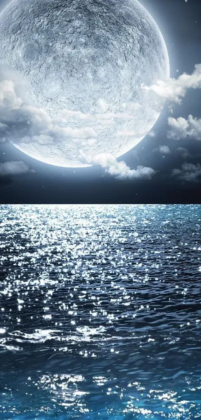 Stunning mobile wallpaper of moonlit ocean and night sky reflection.