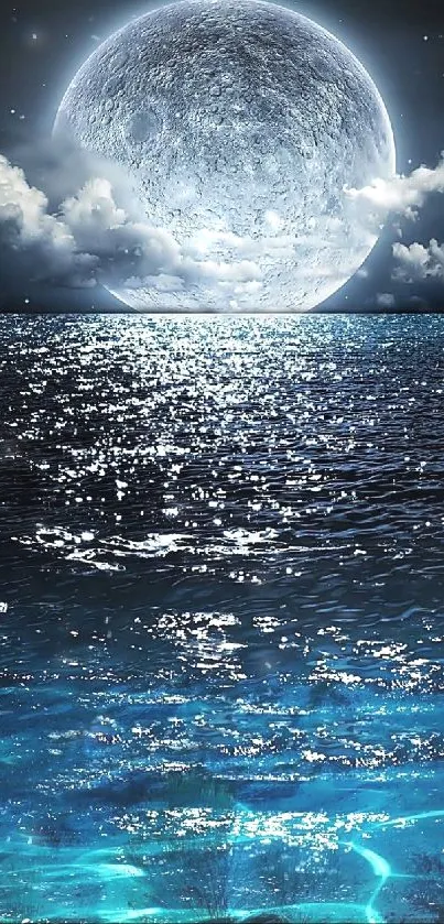 Serene moonlit ocean reflecting light.