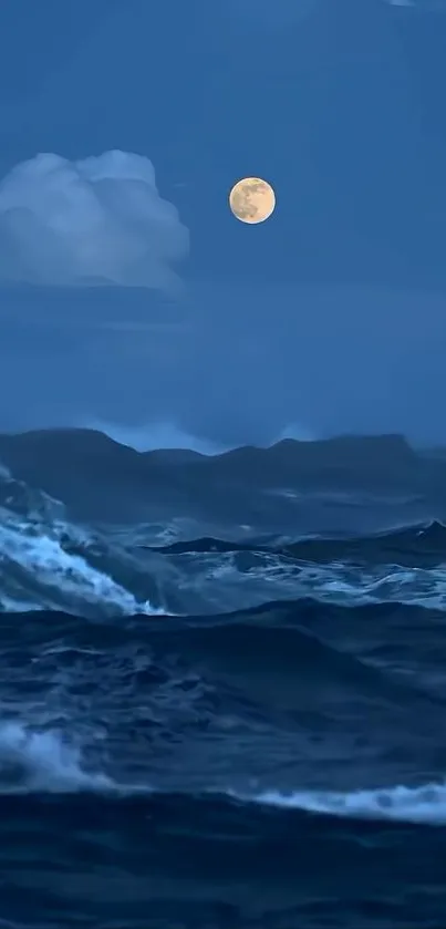 Moonlit ocean waves creating a serene and tranquil wallpaper backdrop.