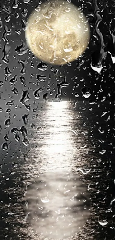 Moon reflection and raindrops wallpaper for mobile phone.