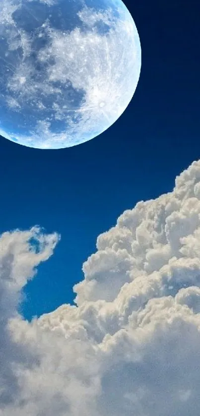 Moonlit sky with white clouds wallpaper.