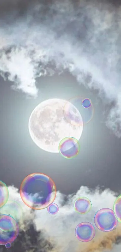 Full moon with bubbles in a cloudy sky wallpaper.