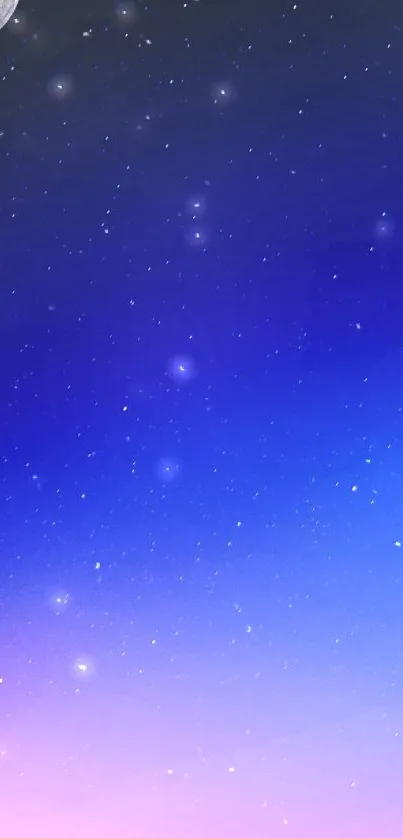 Moonlit starry night sky with gradient blue and pink hues.