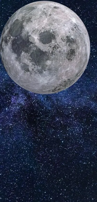 Moonlit starry night mobile wallpaper, featuring a detailed moon and starlit sky.