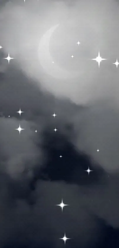 Mobile wallpaper featuring a moonlit starry night sky with dark clouds.