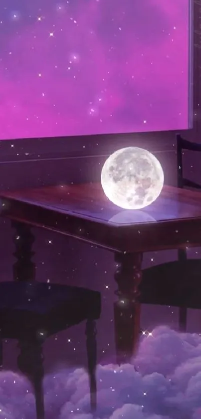 Moonlit table wallpaper with purple sky.