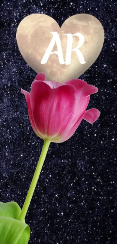 Pink tulip with moon and stars wallpaper for mobile.